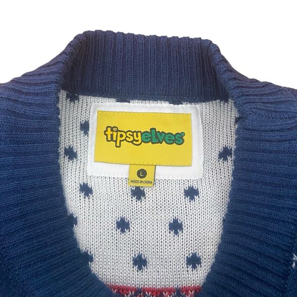 Tipsy Elves Humping Reindeer Ugly Christmas Sweater Men's L Blue Crewneck Funny - Picture 8 of 9